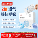 京东京造医用外科口罩一次性独立包装灭菌级100只蓝色【2倍透气】夏季薄款