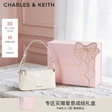 CHARLES&KEITH褶皱油蜡皮斜挎小方包手提包腋下包女士生日520礼物CK2-80160183 Cream奶白色 S
