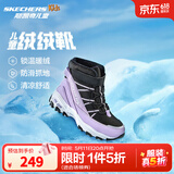 Skechers斯凯奇儿童绒绒靴雪地靴保暖男童棉鞋防寒加绒高帮女童靴660092L 女童/黑色/薰衣草色/BKLV 36