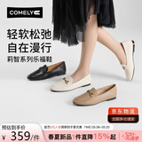 康莉（COMELY）真皮乐福鞋女春夏新款羊皮平底一脚蹬单鞋舒适百搭小皮鞋 黑色 37