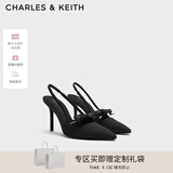 CHARLES&KEITH缎面蝴蝶结尖头高跟凉鞋女生日礼物送女友CK1-60361556 BLACK TEXTURED黑色纹理 37