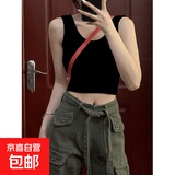 白色吊带背心女内搭性感辣妹美背运动打底百搭无袖t恤短上衣夏666 黑色 L 参考100-135斤