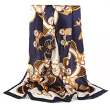 达芬奇密码春秋冬季真丝丝巾女士高档100%桑蚕丝绸长巾欧美风围巾披肩送妈妈 马车系列 藏青