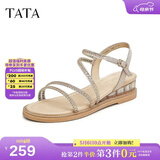 他她（TATA）绝美坡跟凉鞋女外穿一字带时装凉鞋秋季新款7UA03BL4 金色 37