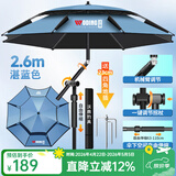 沃鼎钓鱼伞新款钓鱼遮阳伞户外垂钓伞拐杖伞大伞太阳伞沙滩伞台钓伞 2.6米 机械臂拐杖 伸缩下杆-湛蓝