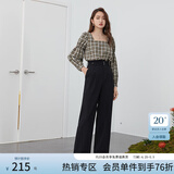 范思蓝恩 春秋装新款拖地裤子女高腰直筒裤休闲裤显瘦长裤 黑色 M