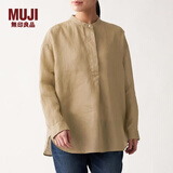 MUJI MUJI 女式 法国亚麻水洗 束腰长上衣 长袖 BCJ02C0S 驼色 XS-S
