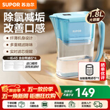 苏泊尔（SUPOR）净水器家用滤水壶自来水家用过滤器多重精滤滤芯寿命提醒一芯四芯六芯可替换滤芯净水壶 J-UF01 【蓝色款】一机四芯 净水壶