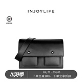 INJOYLIFE邮差包挎包斜挎休闲单肩真皮复古高级感品质男包学院风 黑色