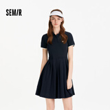 森马（Semir）连衣裙女夏季撞色polo领短裙字母运动风学院风百褶裙101325114051