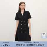 范思蓝恩正式气质通勤连衣裙女夏季收腰显瘦面试西装裙 黑色 L