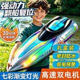 活石（LIVING STONES）遥控船玩具大型高速快艇电动轮船游艇可下水上儿童男孩生日礼物 加强动力-满配渐变灯-翻船复位（双电机+双电池）礼盒 玩具男孩大马力成人款2026火的礼物