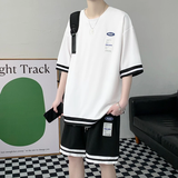 柏乐迪 青少年冰丝短袖t恤男孩12-15岁初高中学生运动套装14中大童夏装 TZ559白色（短袖+短裤）高品质 165 L（ 建议体重98-115斤）