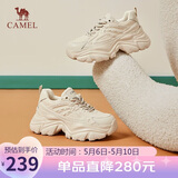 骆驼（CAMEL）老爹鞋女网布皮面拼接双系带厚底休闲鞋 L24S283079 杏色 35