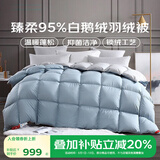 梦洁家纺鹅绒被A类95%白鹅绒被子加厚秋冬被芯保暖抗菌除螨 [四季被]臻柔95%白鹅绒被 蓝 150cm*200cm