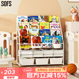 SOFS儿童书架绘本架简易落地宝宝小书柜铁艺幼儿置物架书本玩具收纳架 XL码 (4+2)层 3盒