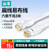 山泽 六类网线 CAT6类千兆纯铜扁平网线 电脑宽带家用监控网络连接成品跳线 白色3米BBP603