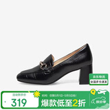 百思图春季商场同款时尚金属扣乐福鞋粗跟女单鞋KA103AA3 黑色 37