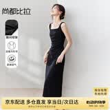 尚都比拉法式高级感连衣裙女秋季赫本风长款气质A字裙抽褶收腰显瘦背带裙