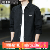 JEEP SPIRIT吉普衬衫男长袖衫春秋季工装衬衣上衣中青年翻领百搭宽松休闲外套 黑色 3XL （建议155斤-175斤）