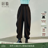 日着原创设计2024年春季新款宽松显瘦高腰束脚运动休闲哈伦卫裤女 liuliu黑 S