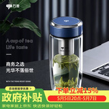 万象（WANXIANG）双层玻璃杯弧形款带滤网商务水杯V269灰蓝色加厚耐热泡茶杯