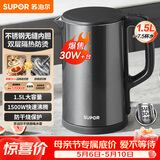 苏泊尔（SUPOR）电水壶 热水壶电热水壶1.5L小容量  304不锈钢双层防烫全钢无缝开水壶烧水壶 SW-15J626 