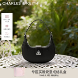 CHARLES&KEITH三角扣新月包腋下包单肩包包女包女友生日母亲节礼物CK2-50271205 Noir黑色 S
