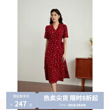 独束大码女装法式小翻领连衣裙女夏季新款遮肉显瘦雪纺裙子 红色-长款 L （尺码：2）
