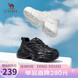 骆驼（CAMEL）老爹鞋女网布皮面拼接双系带厚底休闲鞋 L23S703108W 黑色透网 37