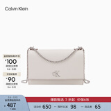Calvin Klein女包优雅休闲通勤简约字母搭扣ck翻盖荔枝纹链条单肩包斜挎包礼物 WGY-米杏 OS