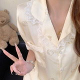 LULU CARTER真丝睡衣女款2026夏秋季新款女轻奢波点Kitty带胸垫家居服礼盒装 黄色kitty【三件套】 M 建议 80-100斤