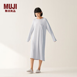 MUJI女式 柔软针织家居连衣裙 长袖睡裙女宽松家居服秋季 FD33CC5A 烟熏蓝色 S -M (160/84A)