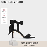 CHARLES&KEITH一字带缎面蝴蝶结绑带高跟凉鞋子女鞋生日礼物CK1-61720177 BLACK TEXTURED黑色纹理 37