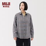 MUJI 女式 法兰绒 衬衫领 长袖衬衫衬衣内搭上衣纯棉冬季女装格子 深灰色格纹 XL （165/92A）