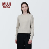 MUJI女式 棱纹编织 圆领短款针织衫 长袖女款 女装 薄款毛衣 燕麦色 XL (165/92A)