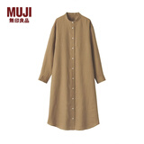 MUJI MUJI 女式 法国亚麻水洗 立领连衣裙 深咖啡棕色 L