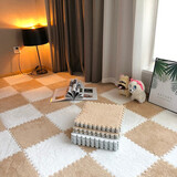 缘初 无味泡沫方块拼接地毯卧室客厅 ins风房间全屋满铺加厚毛绒少女大面积全铺飘窗垫榻榻米床边毯 浅咖+白色：可机洗/配边条 30CM*30CM厚1CM【10片装】