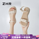 ZHR凉鞋女夏季时尚厚底增高女鞋简约一字带搭扣鞋子女 M563 米色 37 