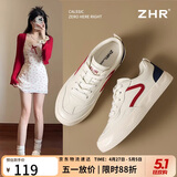 ZHR女鞋经典撞色百搭小白鞋女韩版港风平底休闲鞋子女 AT07F 米蓝 36