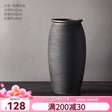 九土手工粗陶花瓶摆件日式禅意花器家居复古花插茶桌上室内插花道器皿 铁黑色 大号