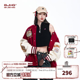 BJHG不计后果新年红色棒球服男款春季潮牌呢子外套美式复古夹克上衣女 新年红 S