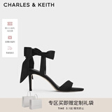 CHARLES&KEITH一字带缎面蝴蝶结绑带高跟凉鞋子女鞋生日礼物CK1-61720177 BLACK TEXTURED黑色纹理 37