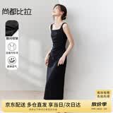 尚都比拉法式高级感连衣裙女秋季赫本风长款气质A字裙抽褶收腰显瘦背带裙