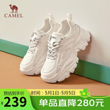 骆驼（CAMEL）老爹鞋女潮酷网布皮面拼接双系带厚底休闲鞋 L24S283079 米白 40