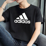 阿迪达斯 （adidas）t恤男士 2024夏季新款运动服休闲圆领半袖健身篮球衣透气短袖男 黑色全棉-大标 M/175/96A