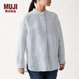 MUJI MUJI 女式 法国亚麻水洗 束腰长上衣 长袖 BCJ02C0S 海军蓝X条纹 XS-S