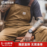 马登工装 复古卡其色背带裤男阿美咔叽经典工装帆布休闲裤男 杏黄色 XL