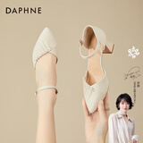 DAPHNE达芙妮包头凉鞋女粗跟夏季新款法式一字带单鞋名媛高跟鞋 米白色 6cm 36 (230mm) 标准码
