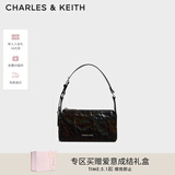 CHARLES&KEITH褶皱油蜡皮斜挎小方包手提包腋下包女士母亲节礼物CK2-80160183 Prism Noir黑色（新色） S